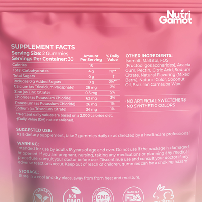 NutriGamot Electrolyte Gummies Sugar-Free | Mixed Berry Flavor – 5 Electrolytes, Convenient Daily Hydration, 60 Count