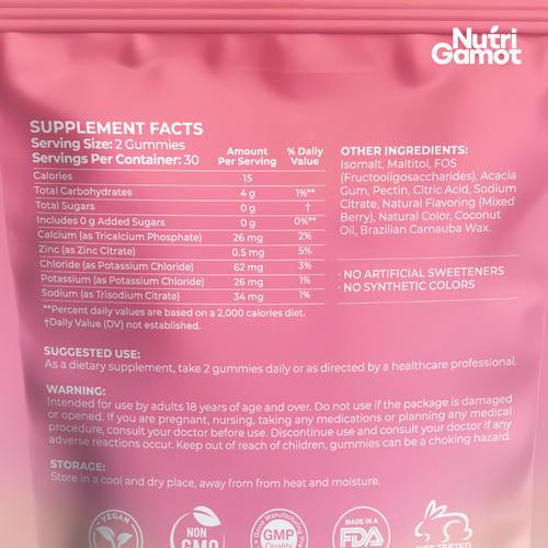 NutriGamot Electrolyte Gummies Sugar-Free | Mixed Berry Flavor – 5 Electrolytes, Convenient Daily Hydration, 60 Count