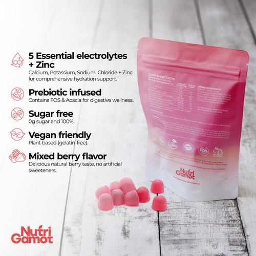 NutriGamot Electrolyte Gummies Sugar-Free | Mixed Berry Flavor – 5 Electrolytes, Convenient Daily Hydration, 60 Count