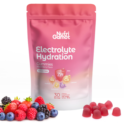 NutriGamot Electrolyte Gummies Sugar-Free | Mixed Berry Flavor – 5 Electrolytes, Convenient Daily Hydration, 60 Count
