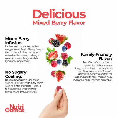 NutriGamot Electrolyte Gummies Sugar-Free | Mixed Berry Flavor – 5 Electrolytes, Convenient Daily Hydration, 60 Count