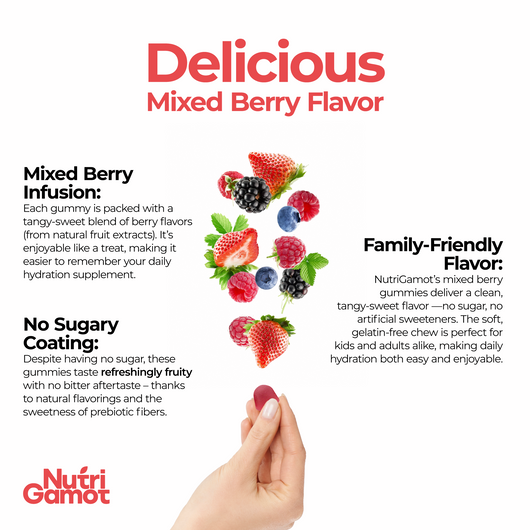 NutriGamot Electrolyte Gummies Sugar-Free | Mixed Berry Flavor – 5 Electrolytes, Convenient Daily Hydration, 60 Count